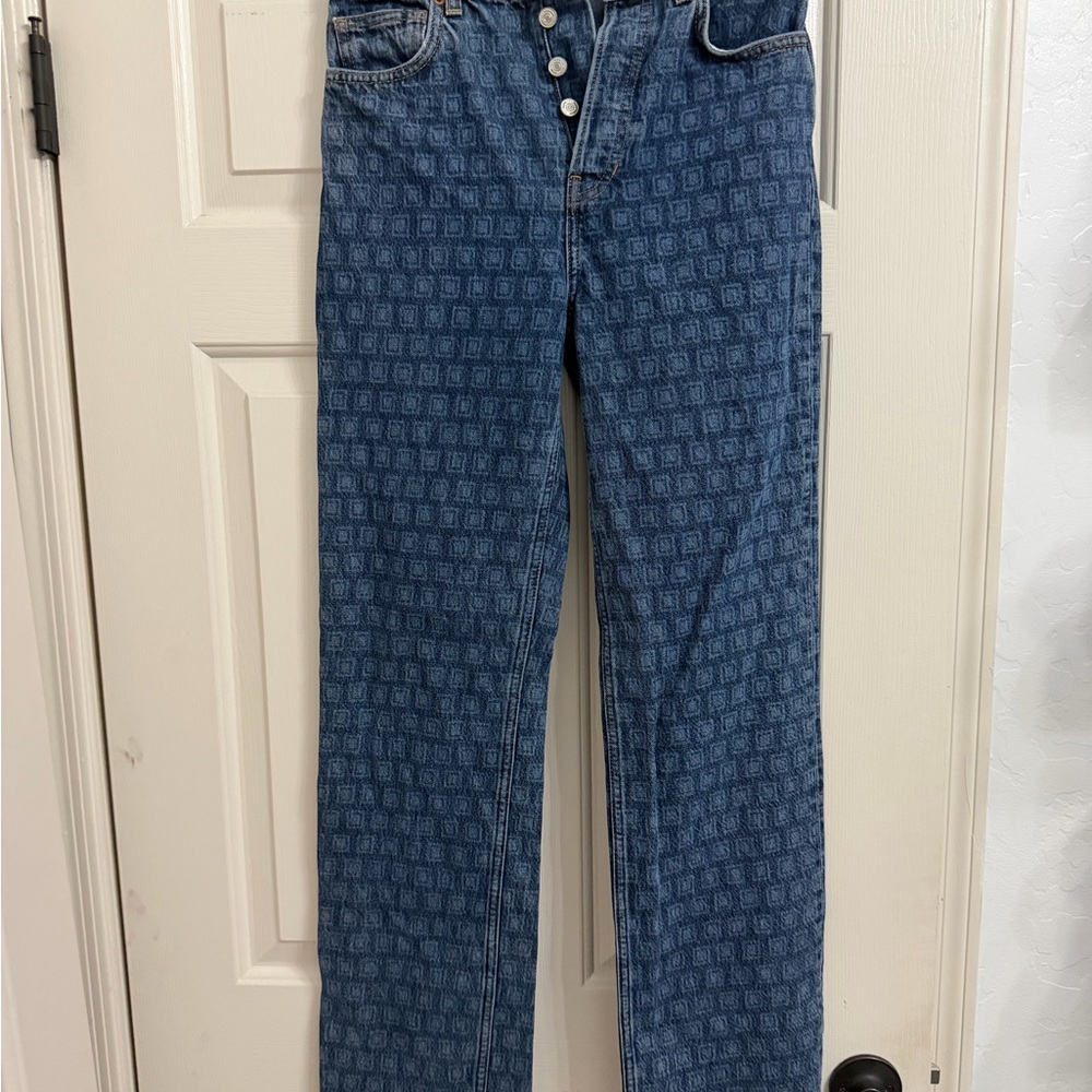 Reformation Blue Patterned High-Rise Jeans